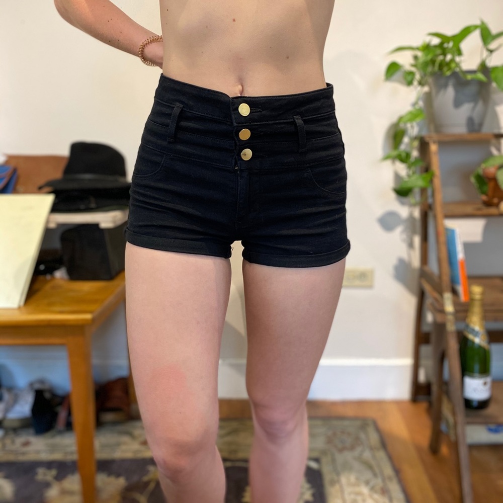 Black Button-Up High Waisted Shorts